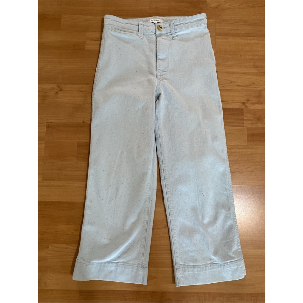 Madewell Women's The Emmett Wide-Leg Crop Speckle Blue Cotton Pants Size 26 - Picture 2 of 11